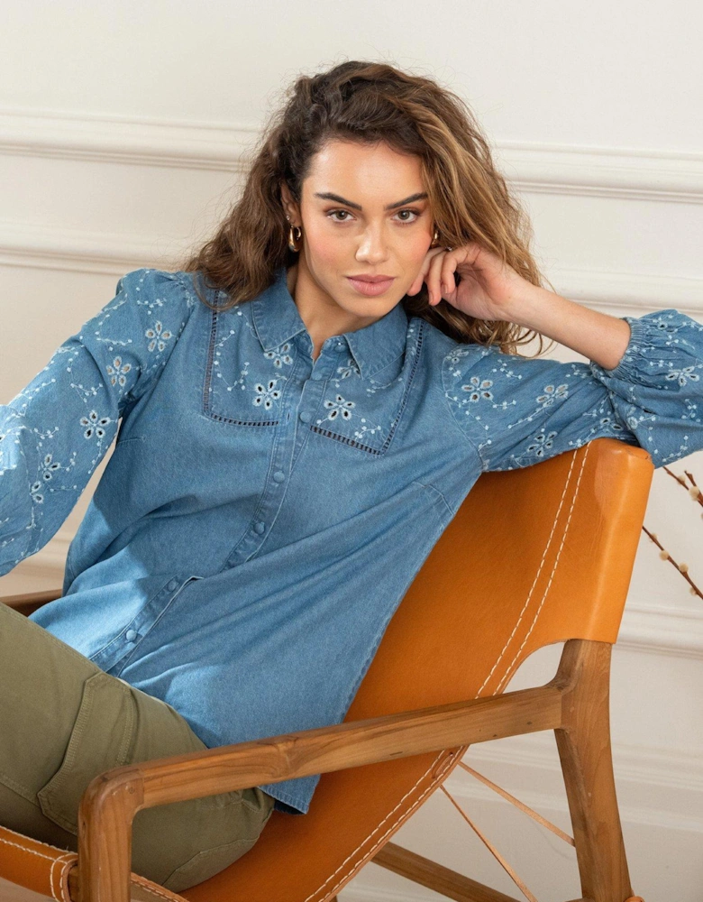 Bonnie Chambray Broderie Long Sleeve Shirt