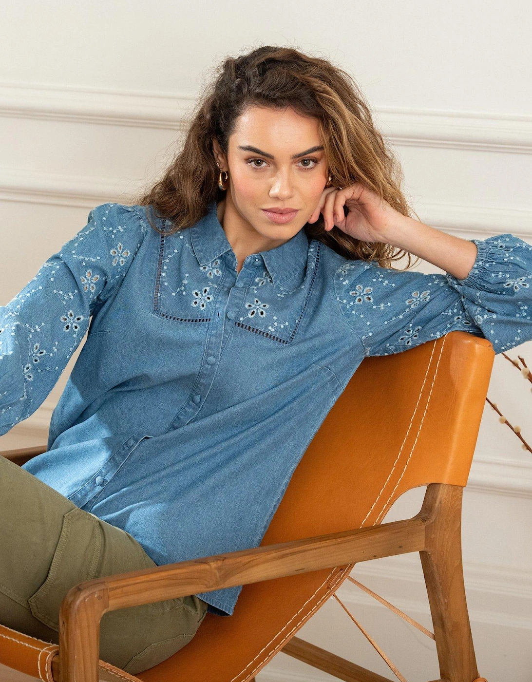 Bonnie Chambray Broderie Long Sleeve Shirt, 2 of 1