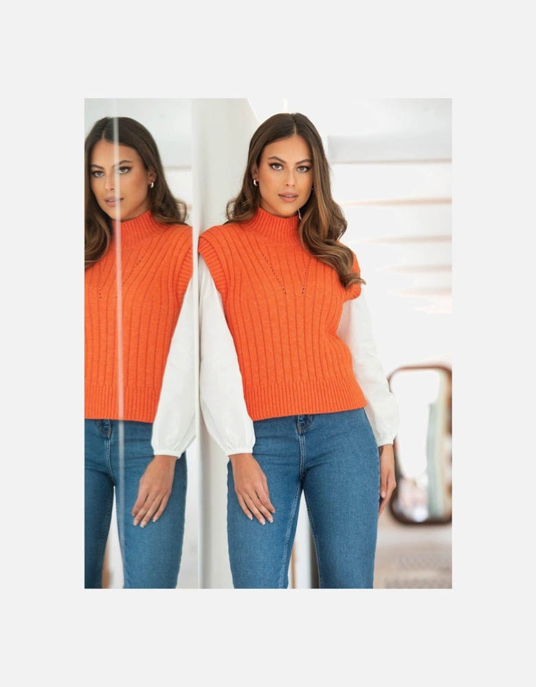 Kady Cropped Ribbed Knit Vest - Orange