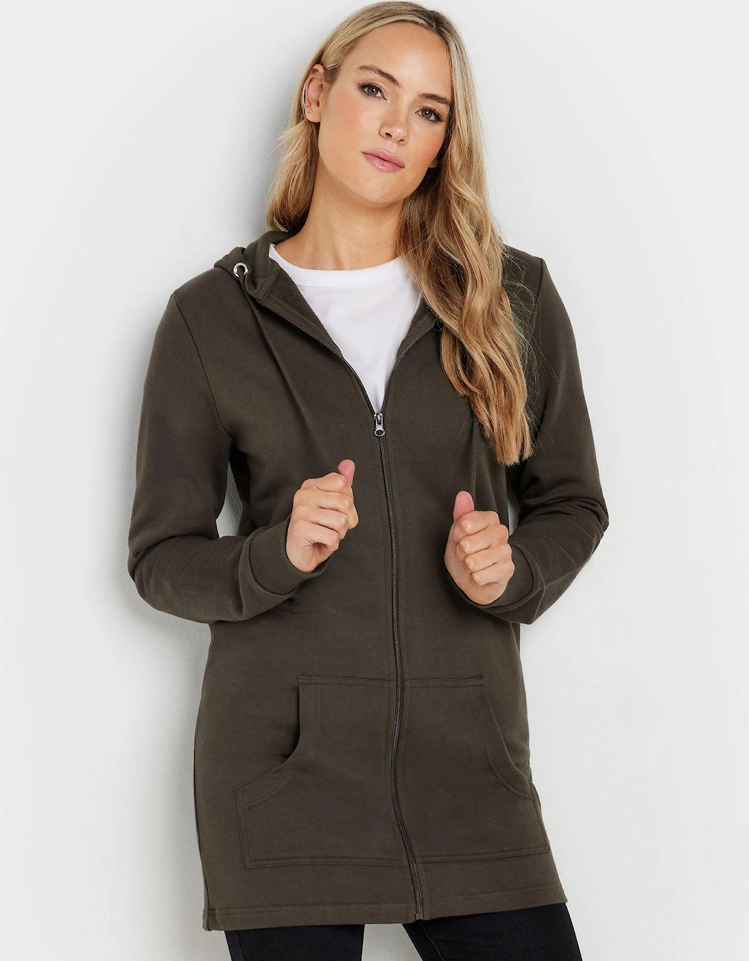 Tall Long Line Zip Hoodie - Brown, 2 of 1