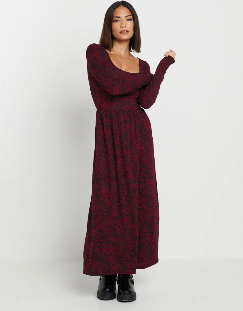 Petite Floral Long Sleeve Midi Dress - Red