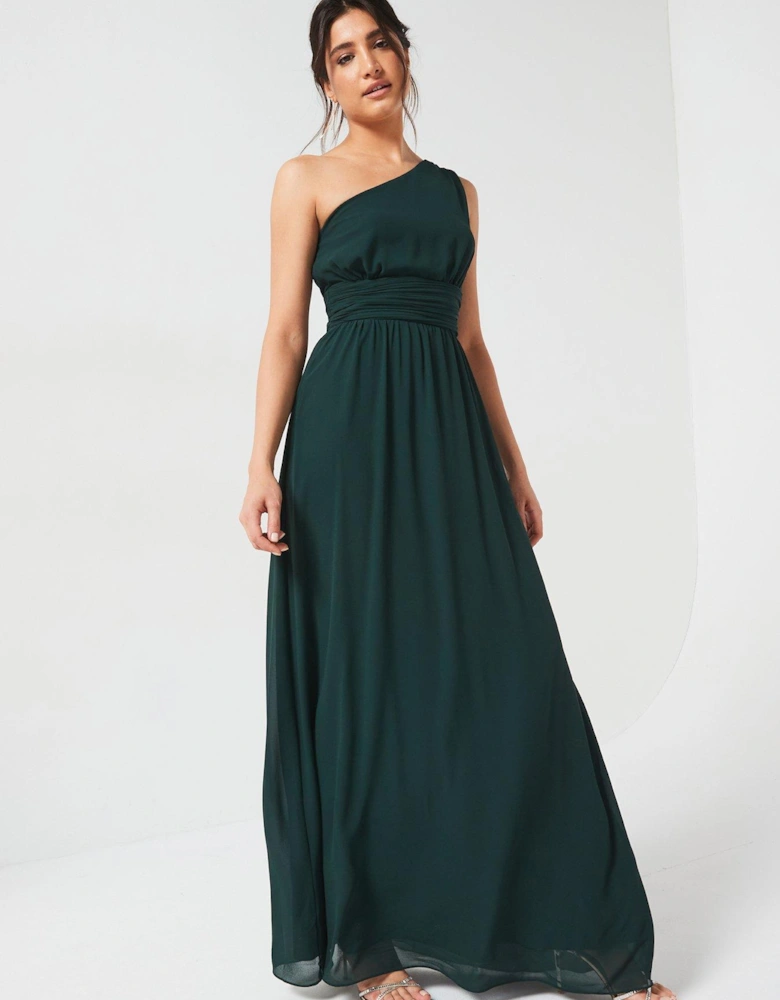 One Shoulder Pleated Chiffon Bridesmaid Dress - Emerald - Green