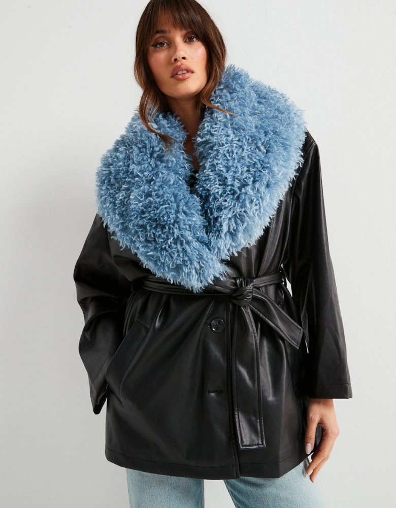 Agatha Coat And Blue Faux Fur Coat - Black