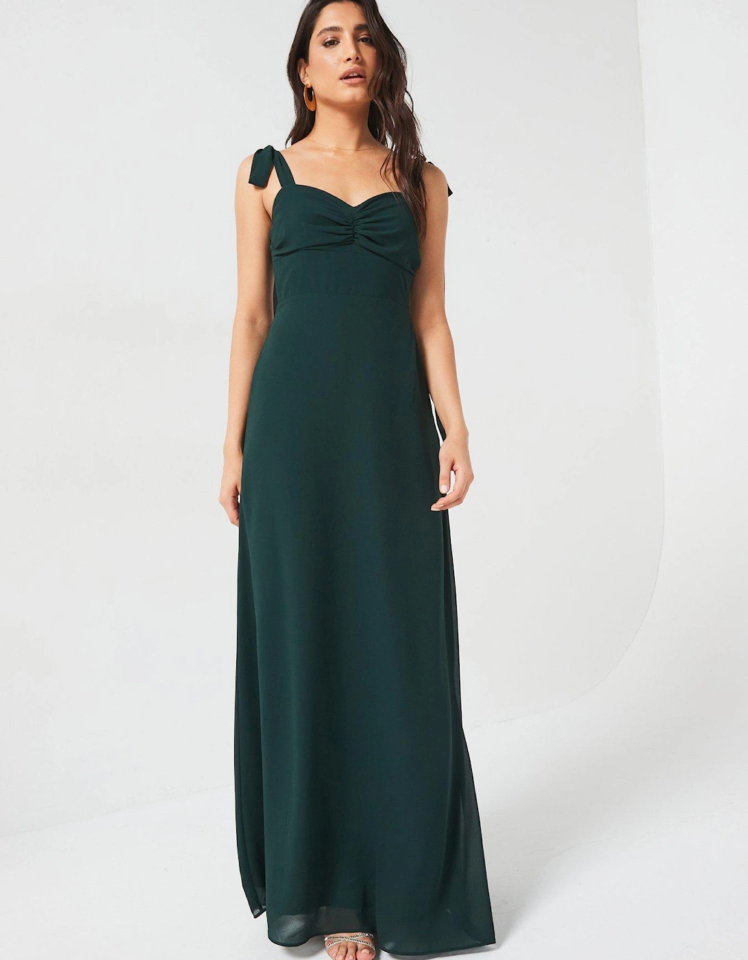 Bow Tie Shoulder Chiffon Bridesmaid Dress - Emerald - Green, 5 of 4