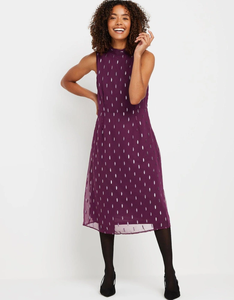 Metallic High Neck Dress - Purple