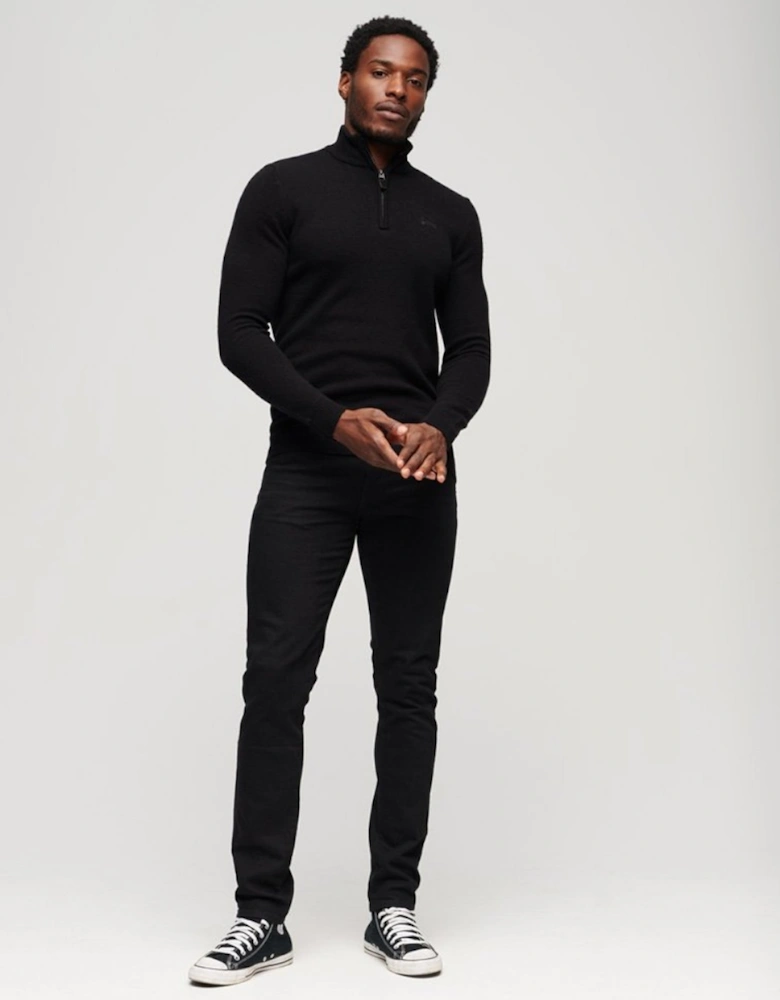 Men's Essential Embroidered Knit Half Zip Black