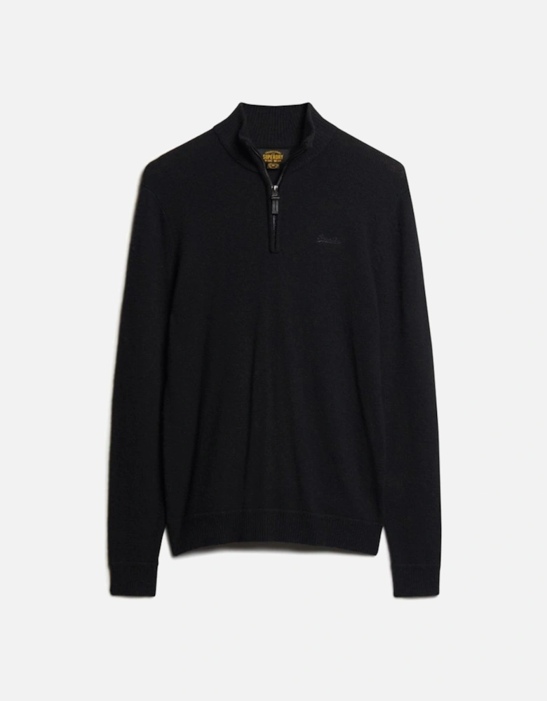 Men's Essential Embroidered Knit Half Zip Black