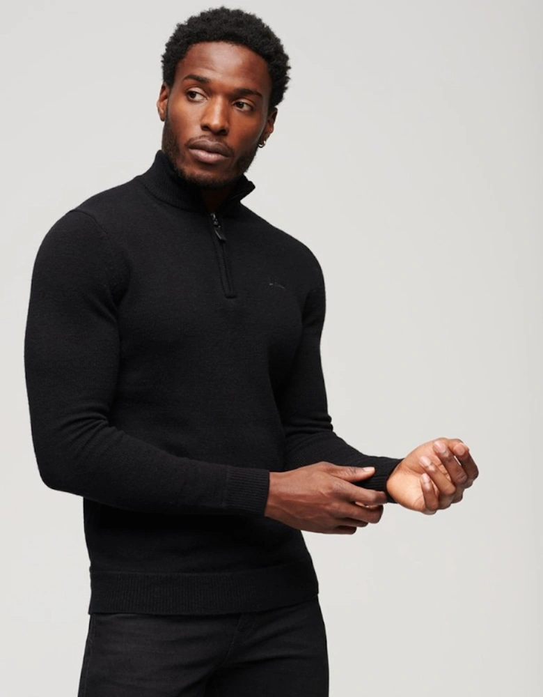 Men's Essential Embroidered Knit Half Zip Black