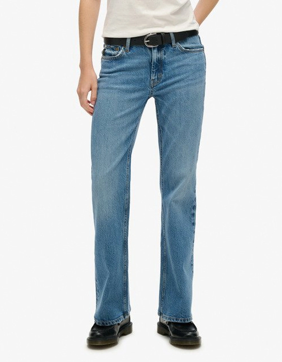 Superdry Women's Blue Organic Cotton Mid Rise Slim Flare Jeans Beecher Mid Washed - : 12/30In 29/30