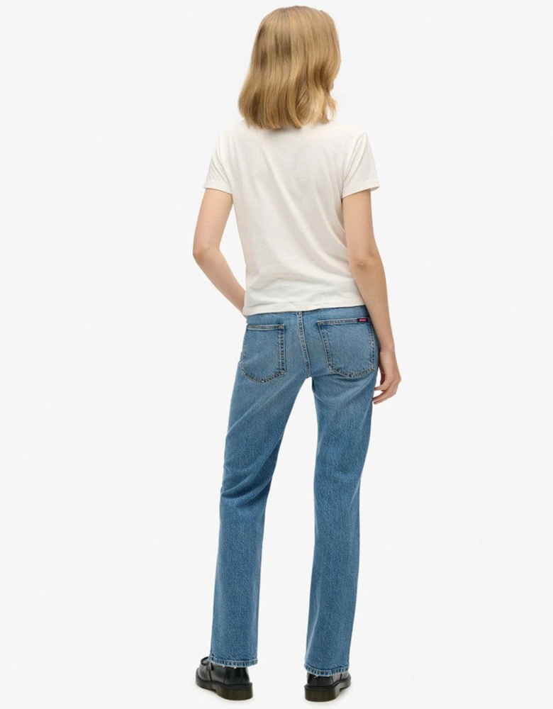 Women's Organic Cotton Mid Rise Slim Flare Jeans Beecher Mid Washed Blue