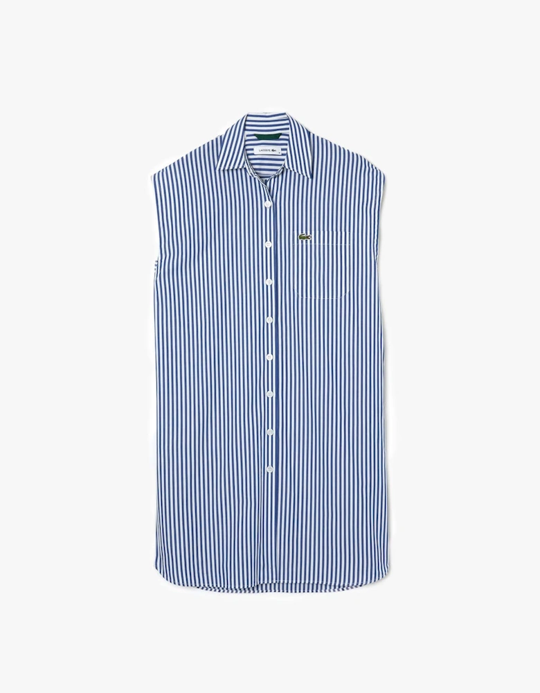 Sleeveless Loose Fit Striped Poplin Dress