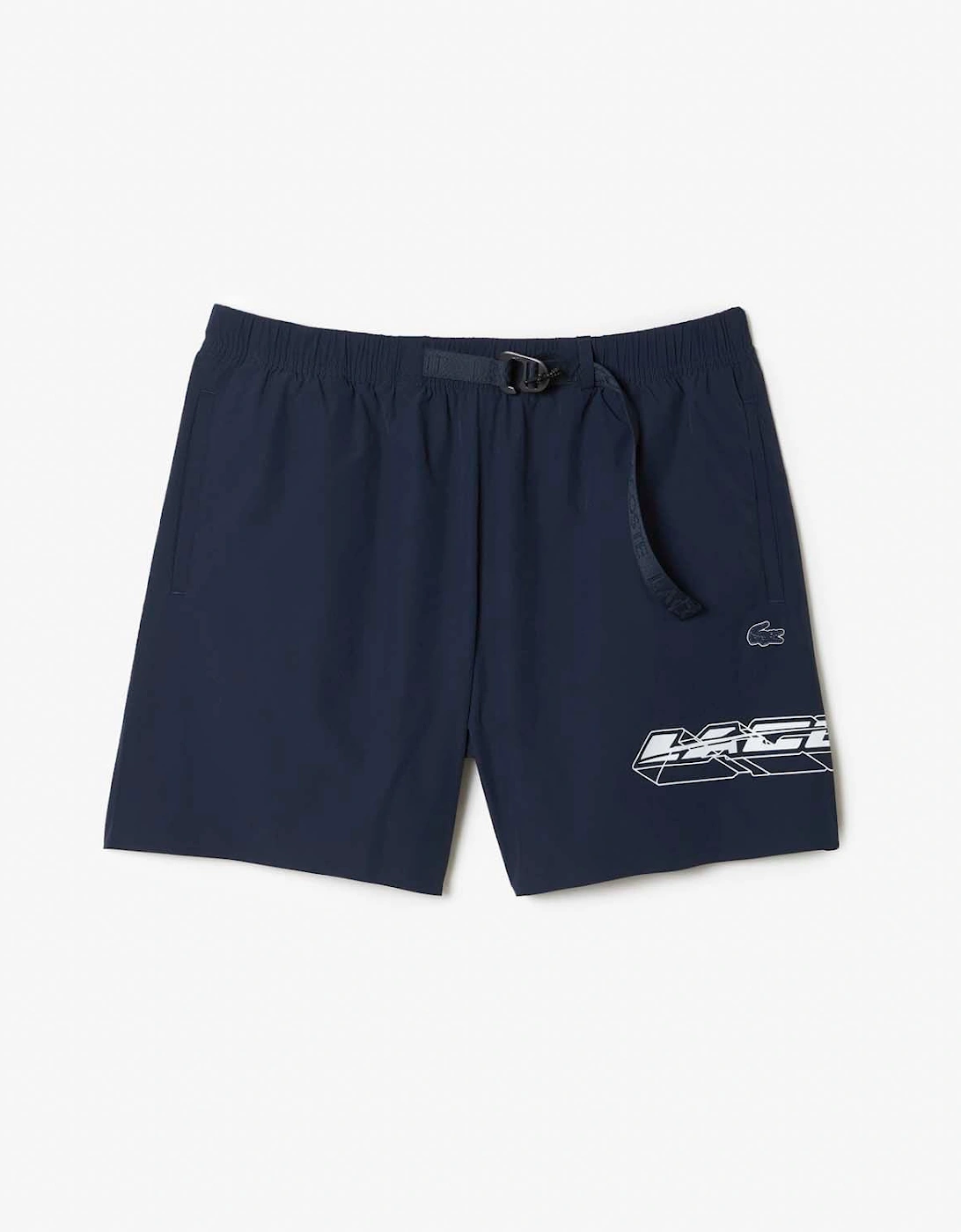 Lacoste Men's Quick Dry Logo Stripe Swim Trunks - Blue - Size: 33/32/32