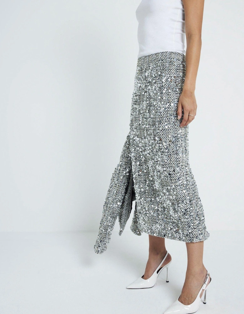 Boucle Sparkle Pencil Skirt - Silver