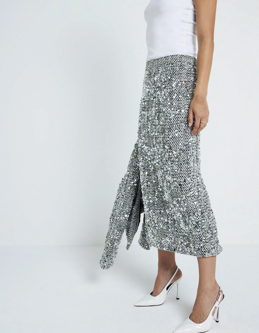 Boucle Sparkle Pencil Skirt - Silver