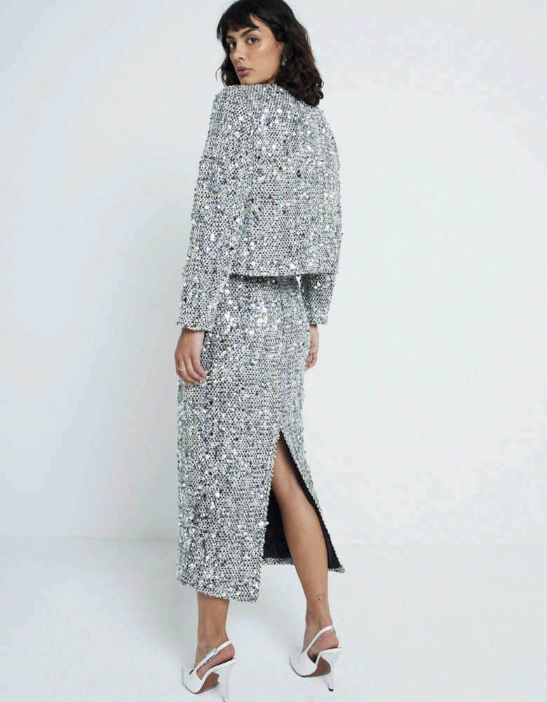 Boucle Sparkle Pencil Skirt - Silver