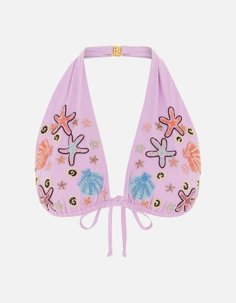 Fia Tropical Hand Embroidered Bikini Top Lilac