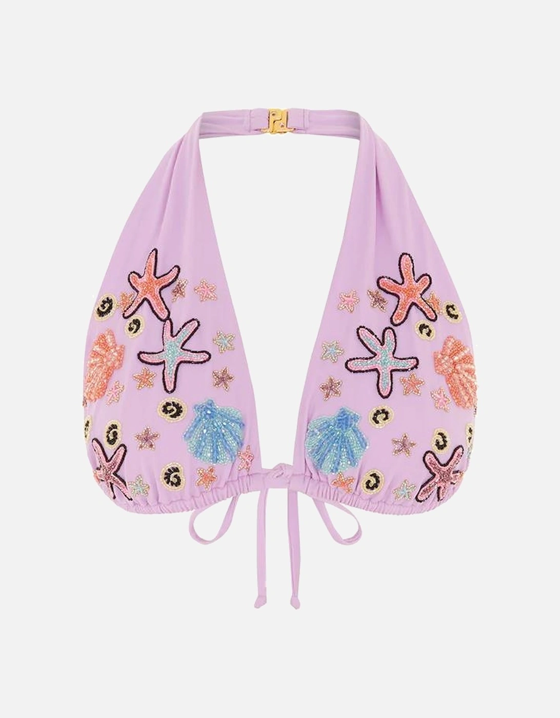 Fia Tropical Hand Embroidered Bikini Top Lilac