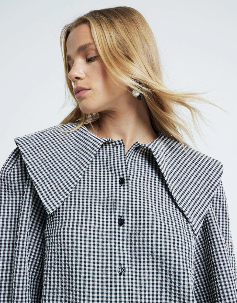 Large Collar Mini Shirt Dress - Black