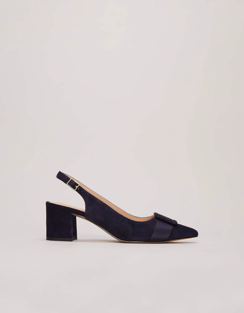 Blue Suede Slingback Heels