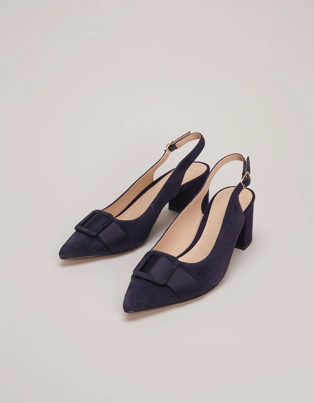 Suede Buckle Block Heel Shoe