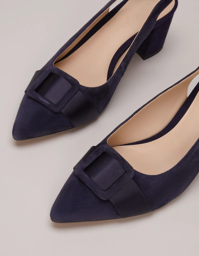 Suede Buckle Block Heel Shoe