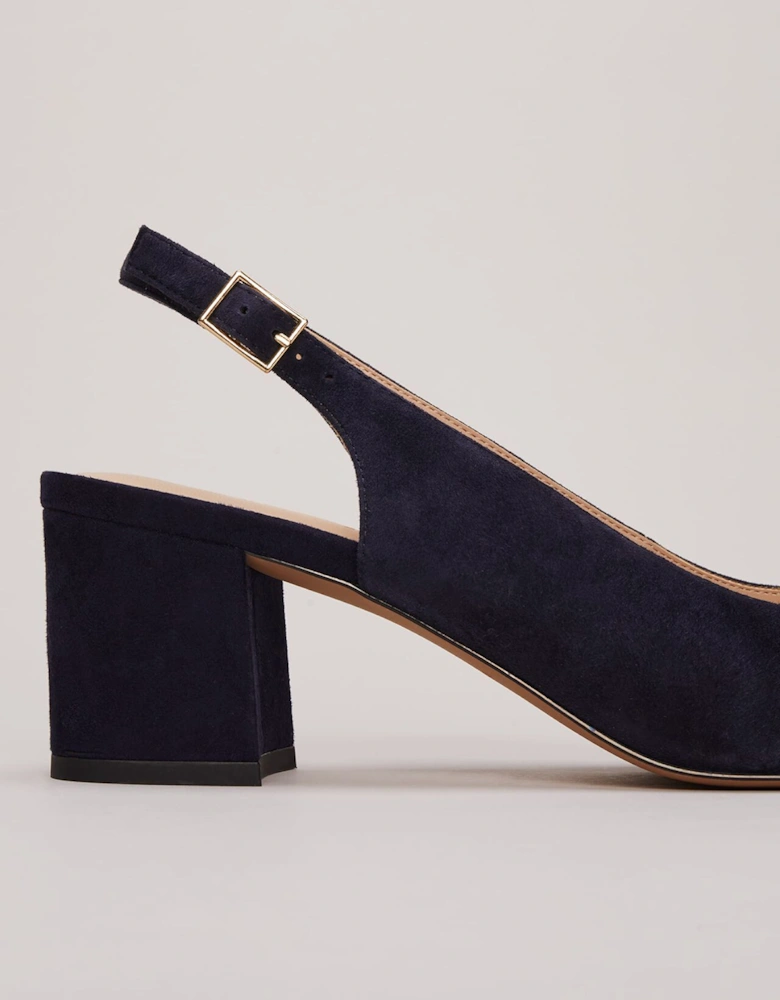 Blue Suede Slingback Heels