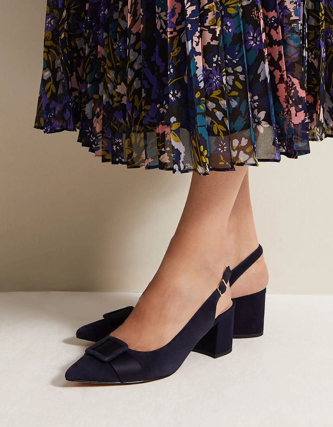 Blue Suede Slingback Heels