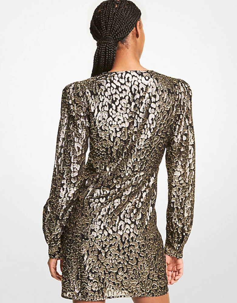 Metallic Leopard Clip Jacquard Dress