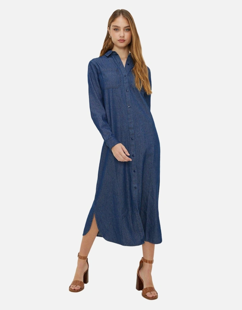 Womens/Ladies Denim Midi Shirt Dress