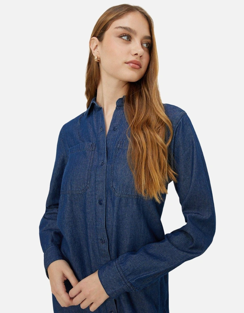 Womens/Ladies Denim Midi Shirt Dress