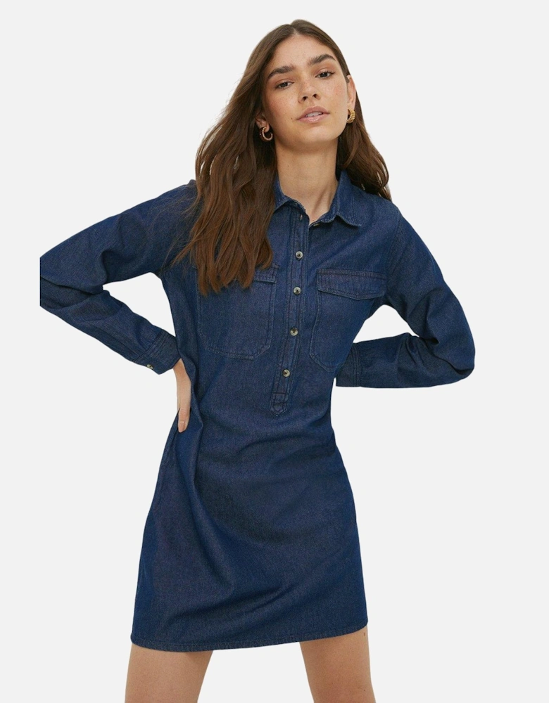 Womens/Ladies Denim Pocket Mini Shirt Dress