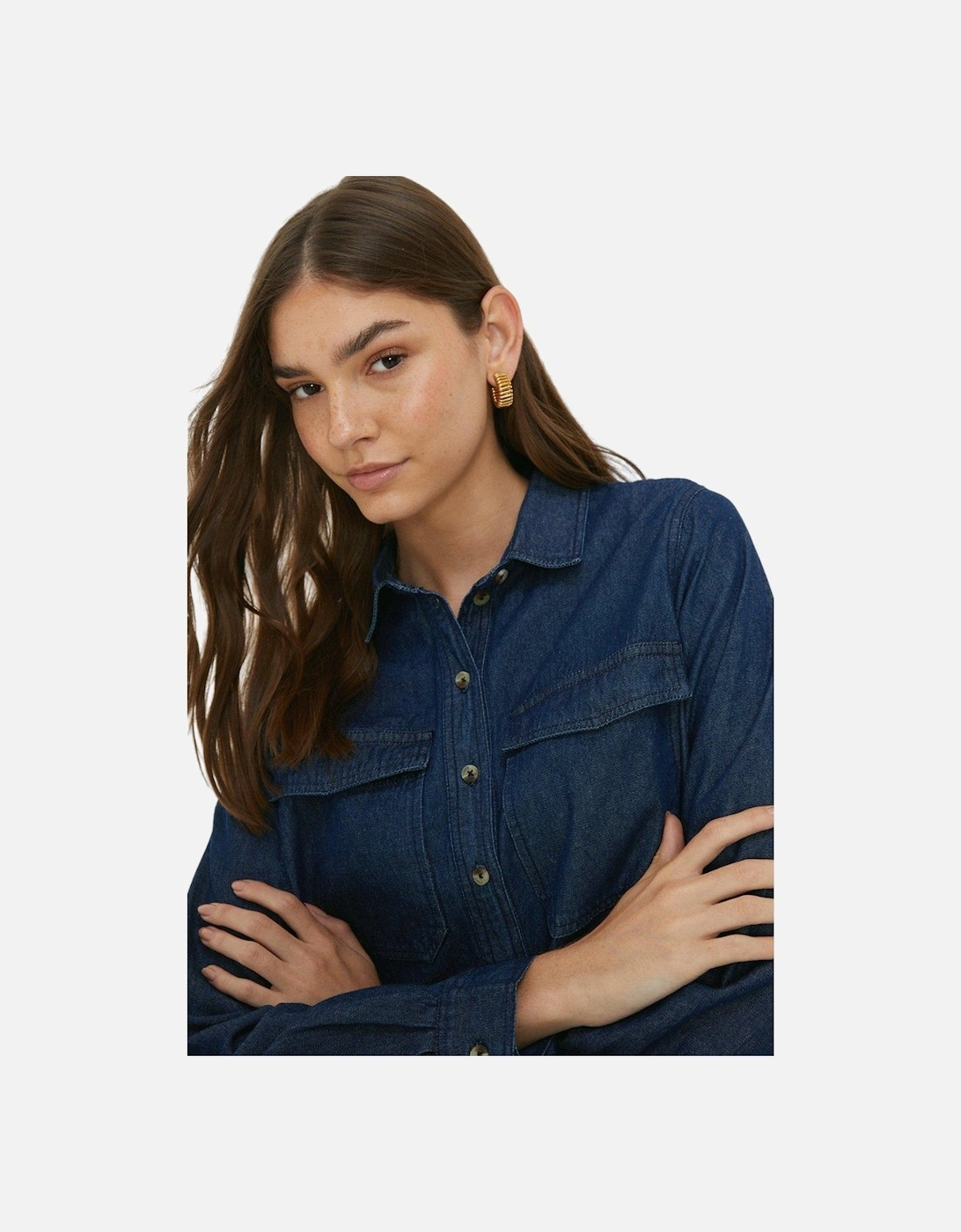 Womens/Ladies Denim Pocket Mini Shirt Dress