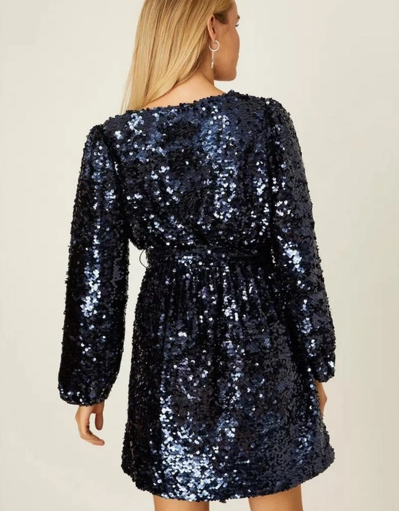 Womens/Ladies Sequins Wrap Mini Dress