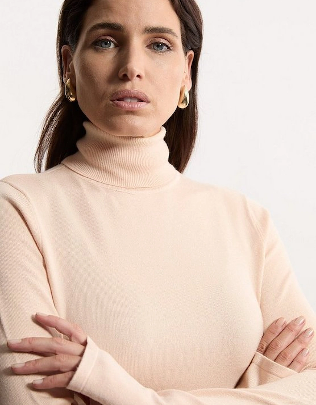 Viscose Blend Roll Neck Thumbhole Cuff Knit Jumper