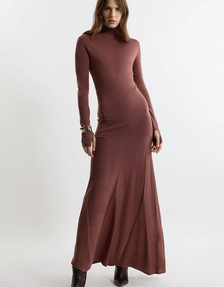 Wool Tencel Full Skirted Maxi Knit Dress