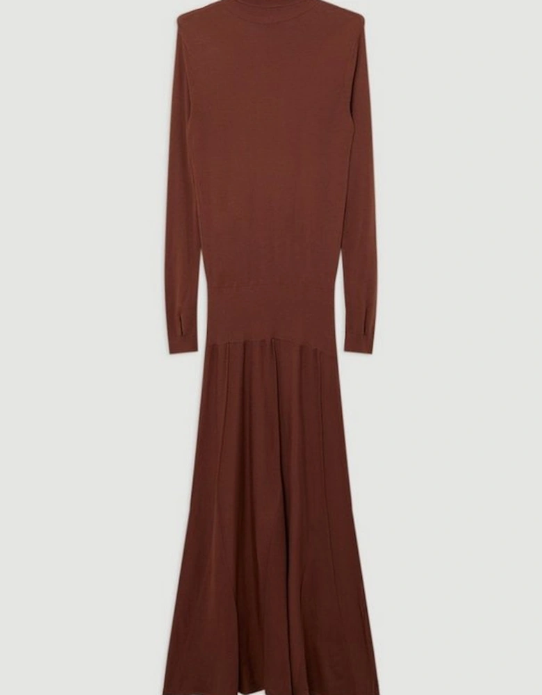 Wool Tencel Full Skirted Maxi Knit Dress