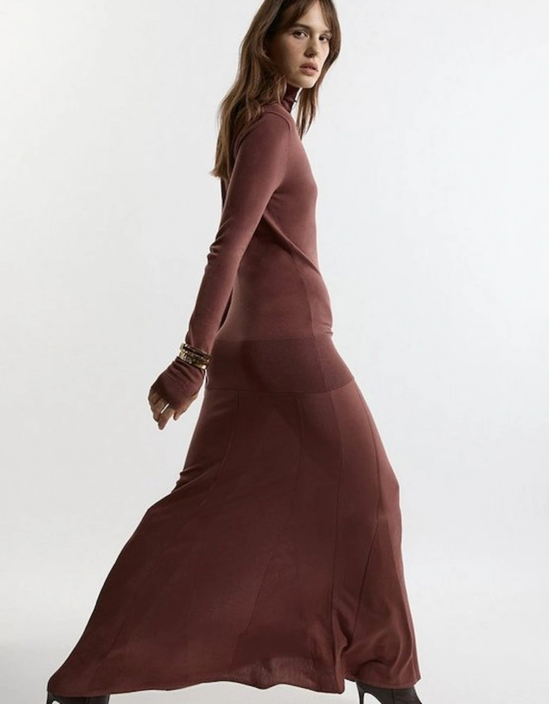 Wool Tencel Full Skirted Maxi Knit Dress