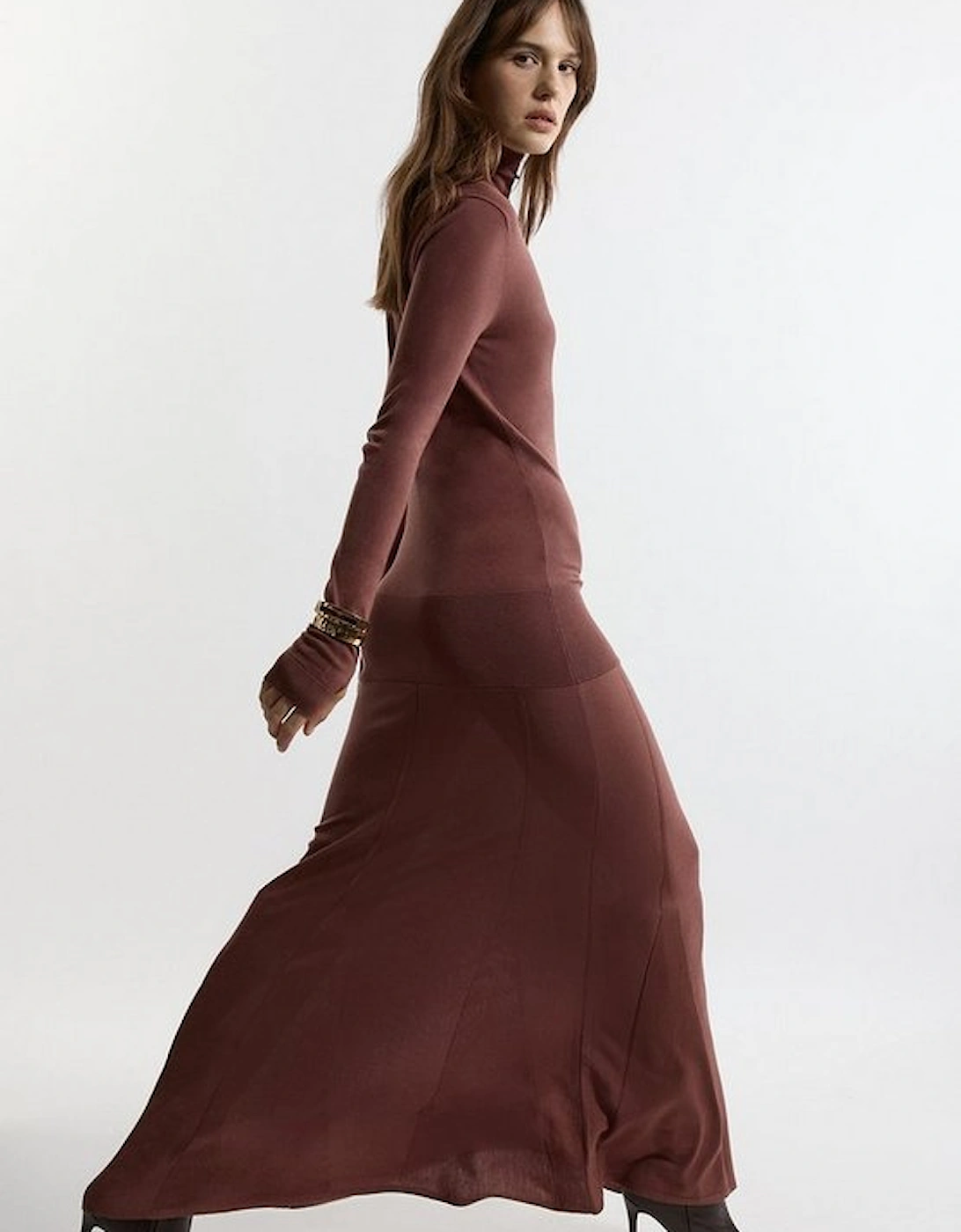 Wool Tencel Full Skirted Maxi Knit Dress