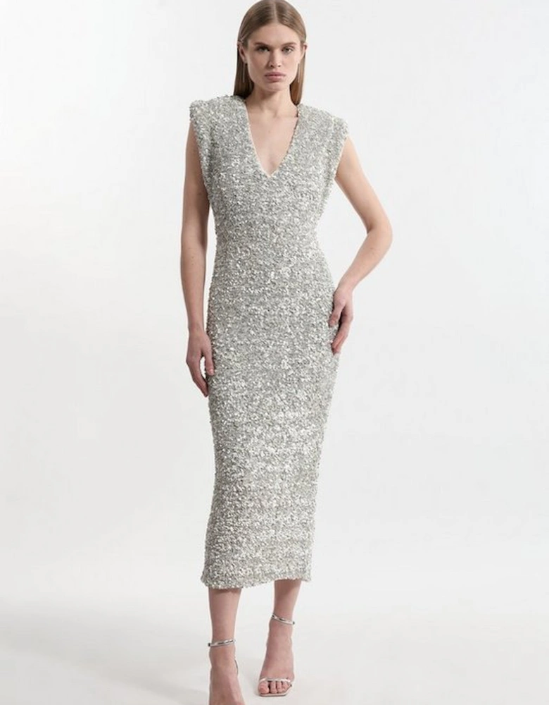 Textured Sequin Sleeveless Midi Dress