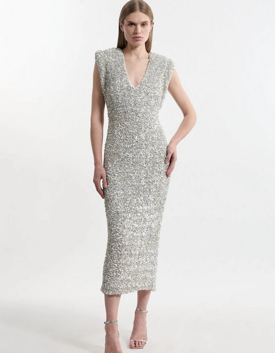 Textured Sequin Sleeveless Midi Dress, 5 of 4