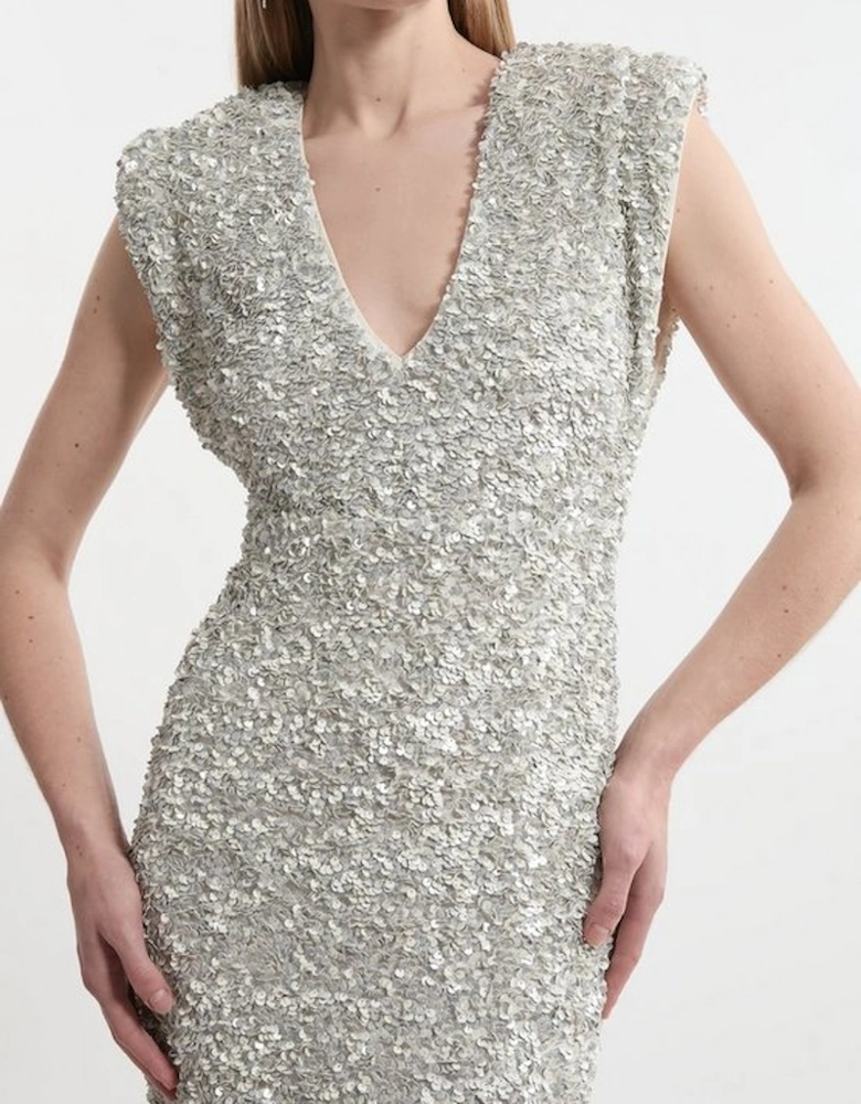 Textured Sequin Sleeveless Midi Dress