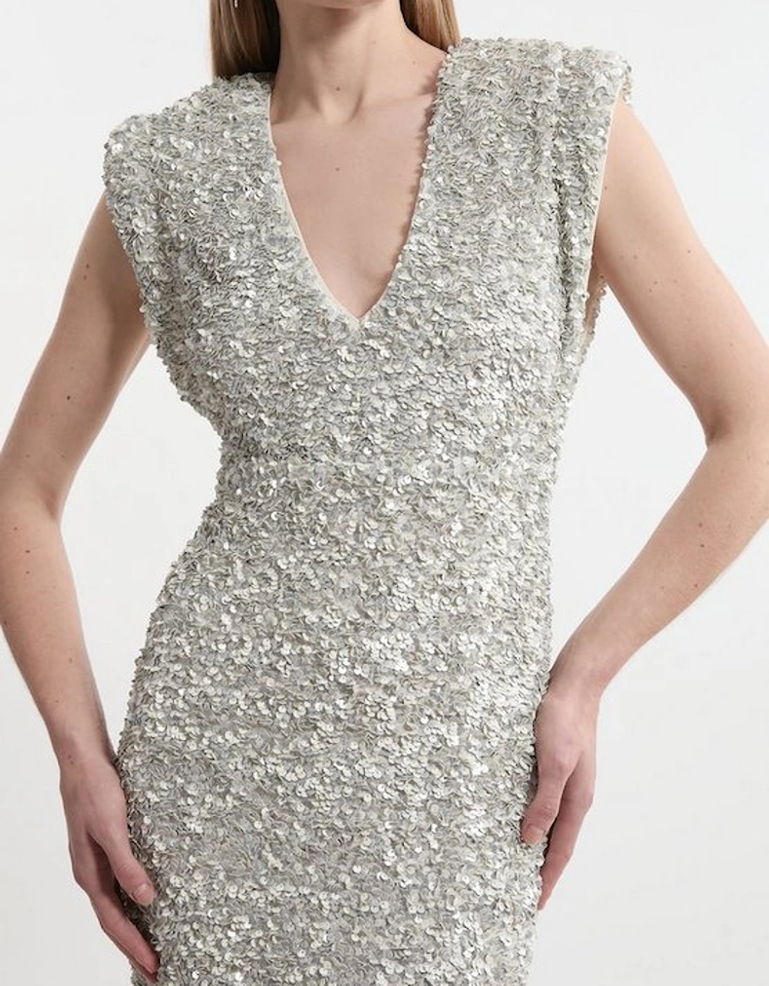 Textured Sequin Sleeveless Midi Dress