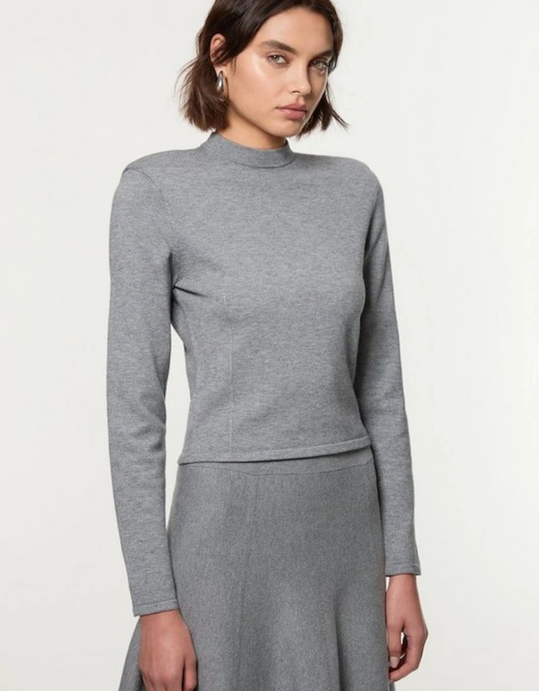 Wool Look Power Shoulder Long Sleeve Knit Top