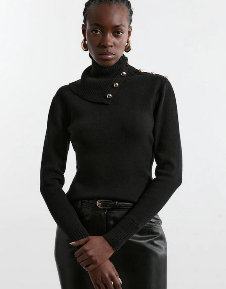 Viscose Blend Military Trim Envelope Neck Knit Jumper