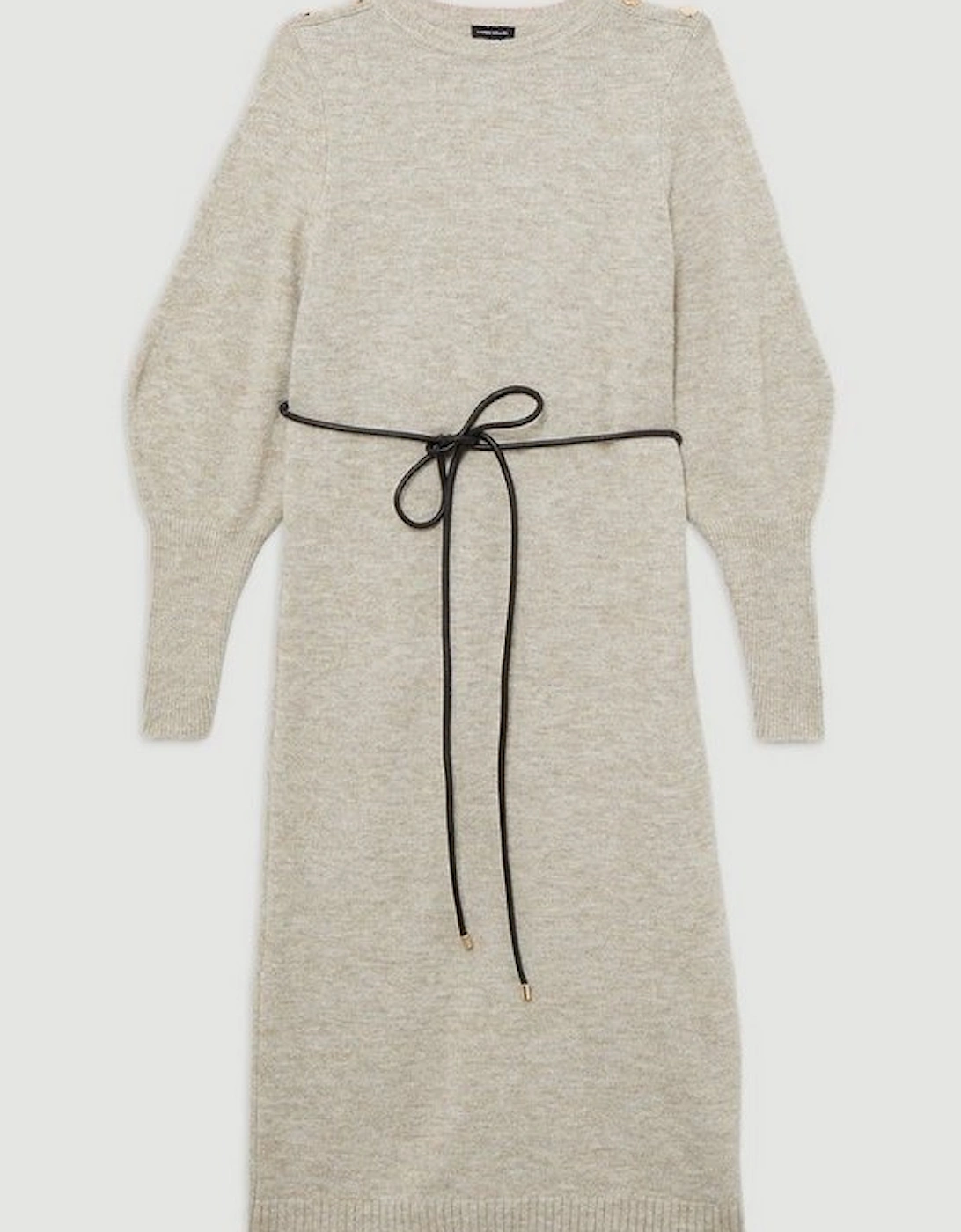 Wool Blend Cosy Knit Belted Long Sleeve Midi Dress