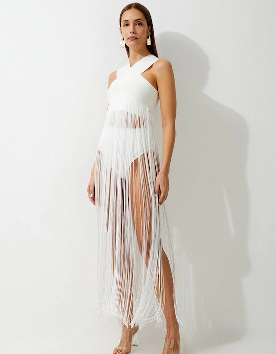 Bandage V Neck Cut Out Fringed Bikini Top, 4 of 3
