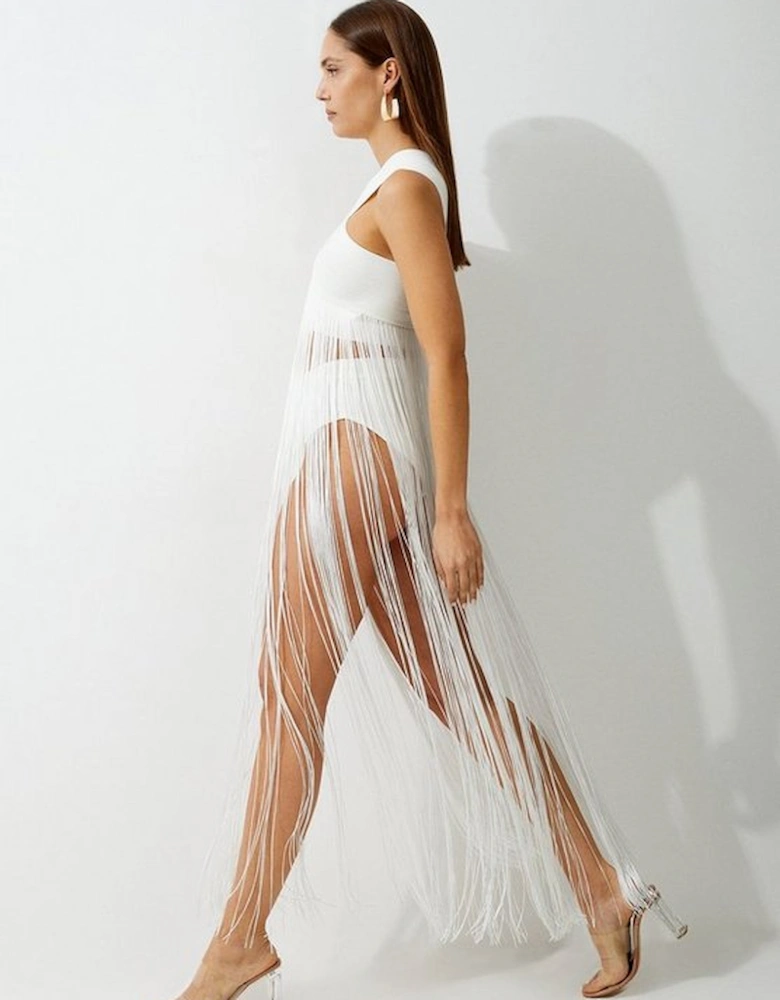 Bandage V Neck Cut Out Fringed Bikini Top