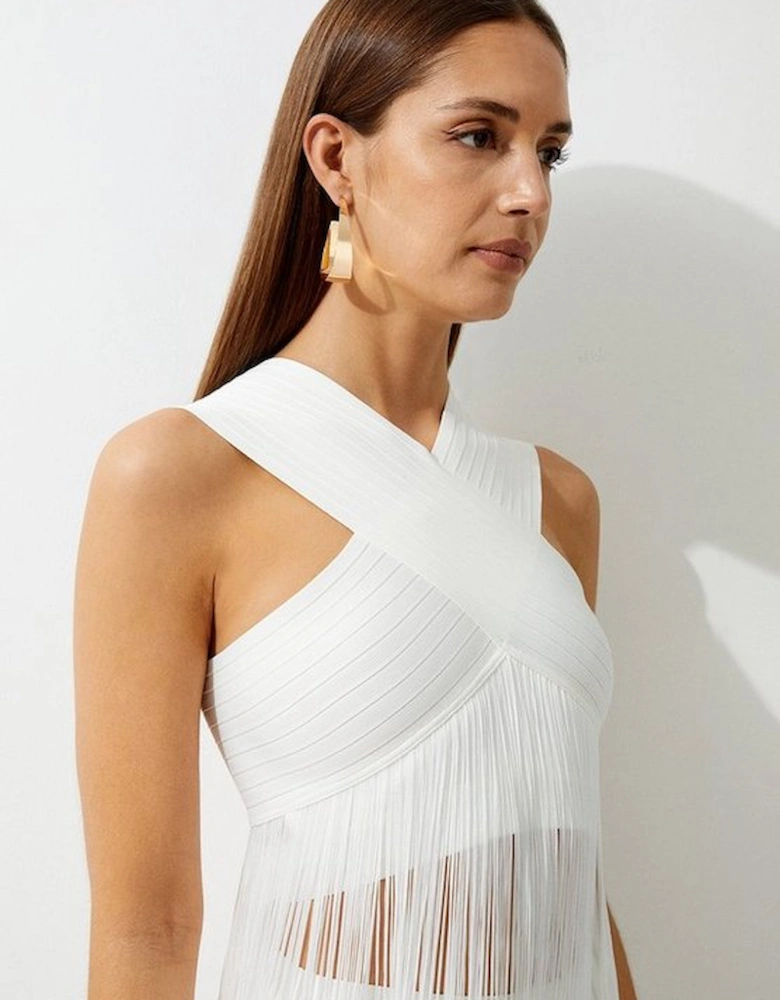 Bandage V Neck Cut Out Fringed Bikini Top