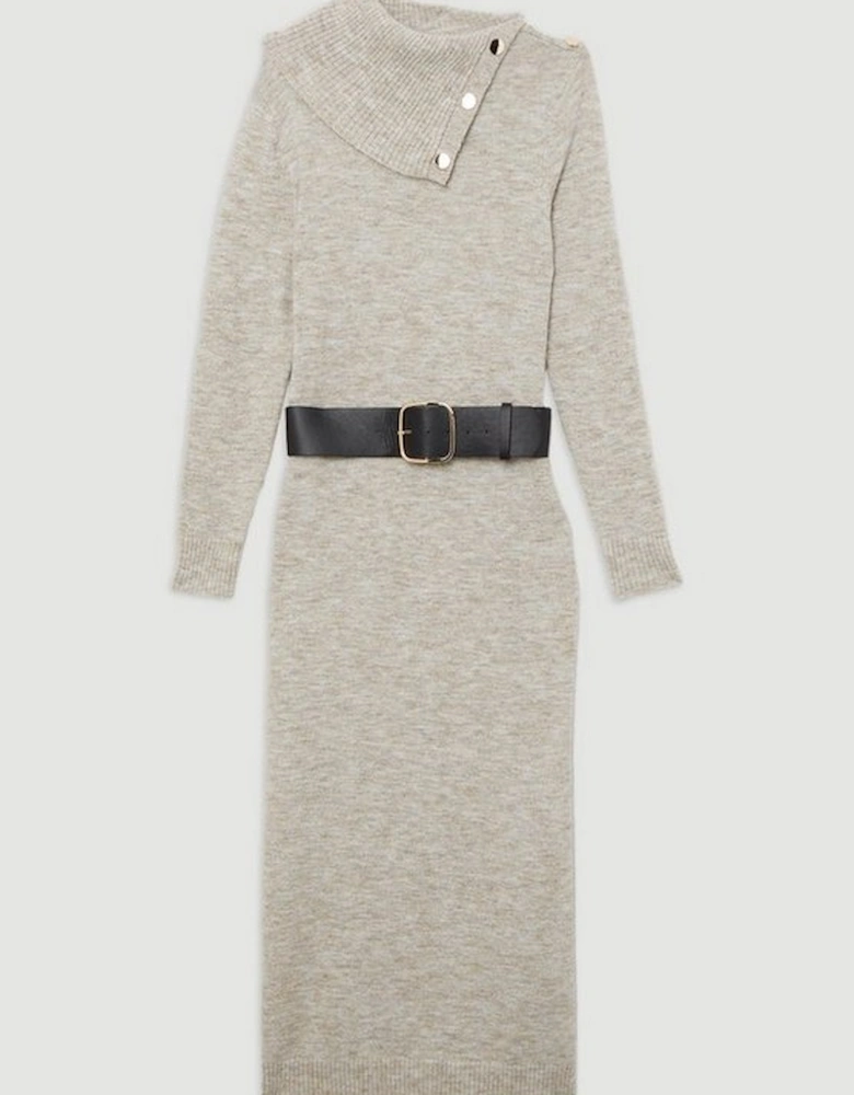 Wool Blend Cosy Envelope Belted Knit Maxi Dress