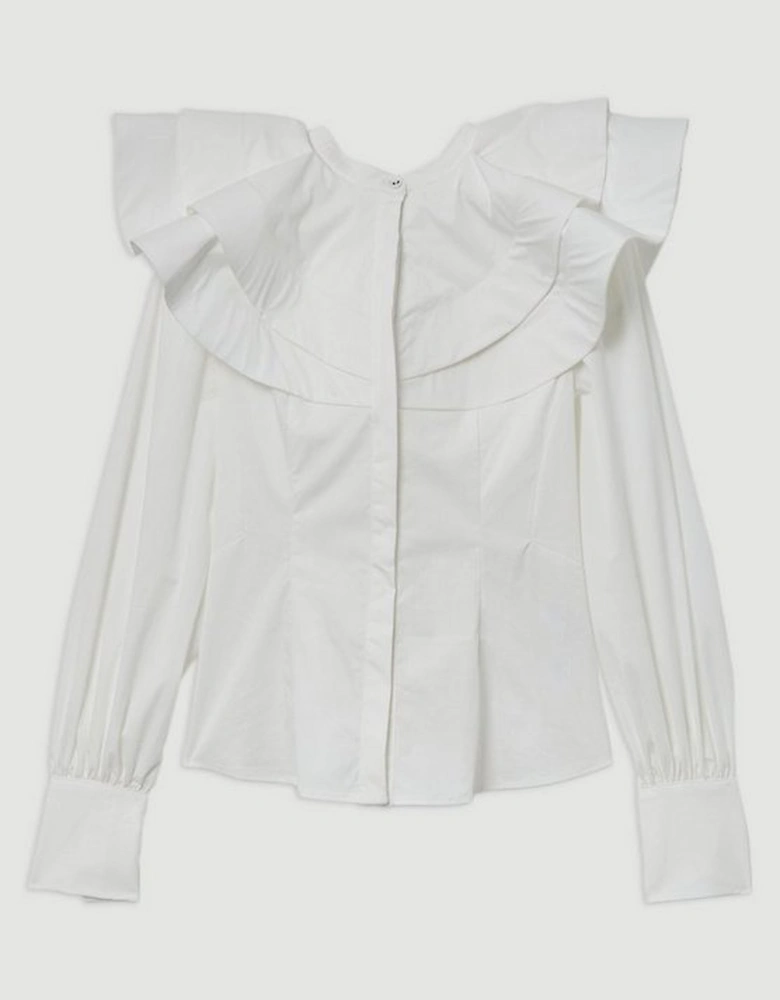 Lydia Millen Tall High Neck Ruffle Woven Cotton Shirt